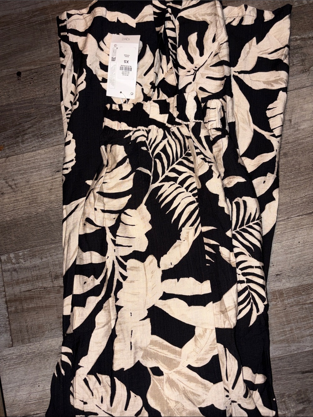 H&M Black & Cream Wide Leg Jumpsuit with Tropical Print
